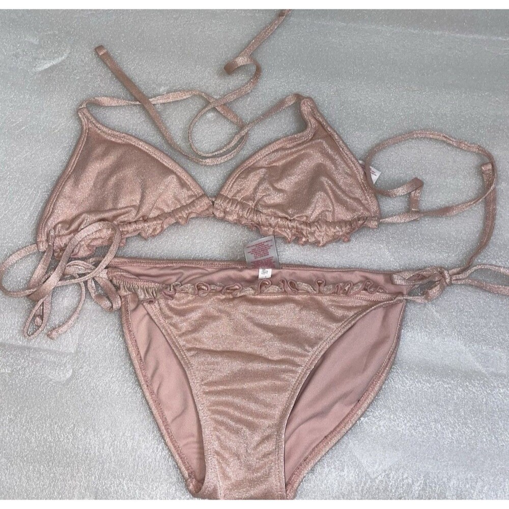 Womens Y2K Pink Ruffle Glitter Barbiecore Xhilaration String Bikini Medium